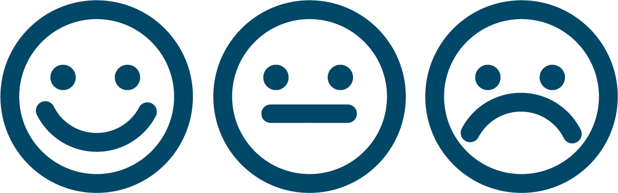 Teckning på tre smileys: en glad, en ogiltig och en ledsen