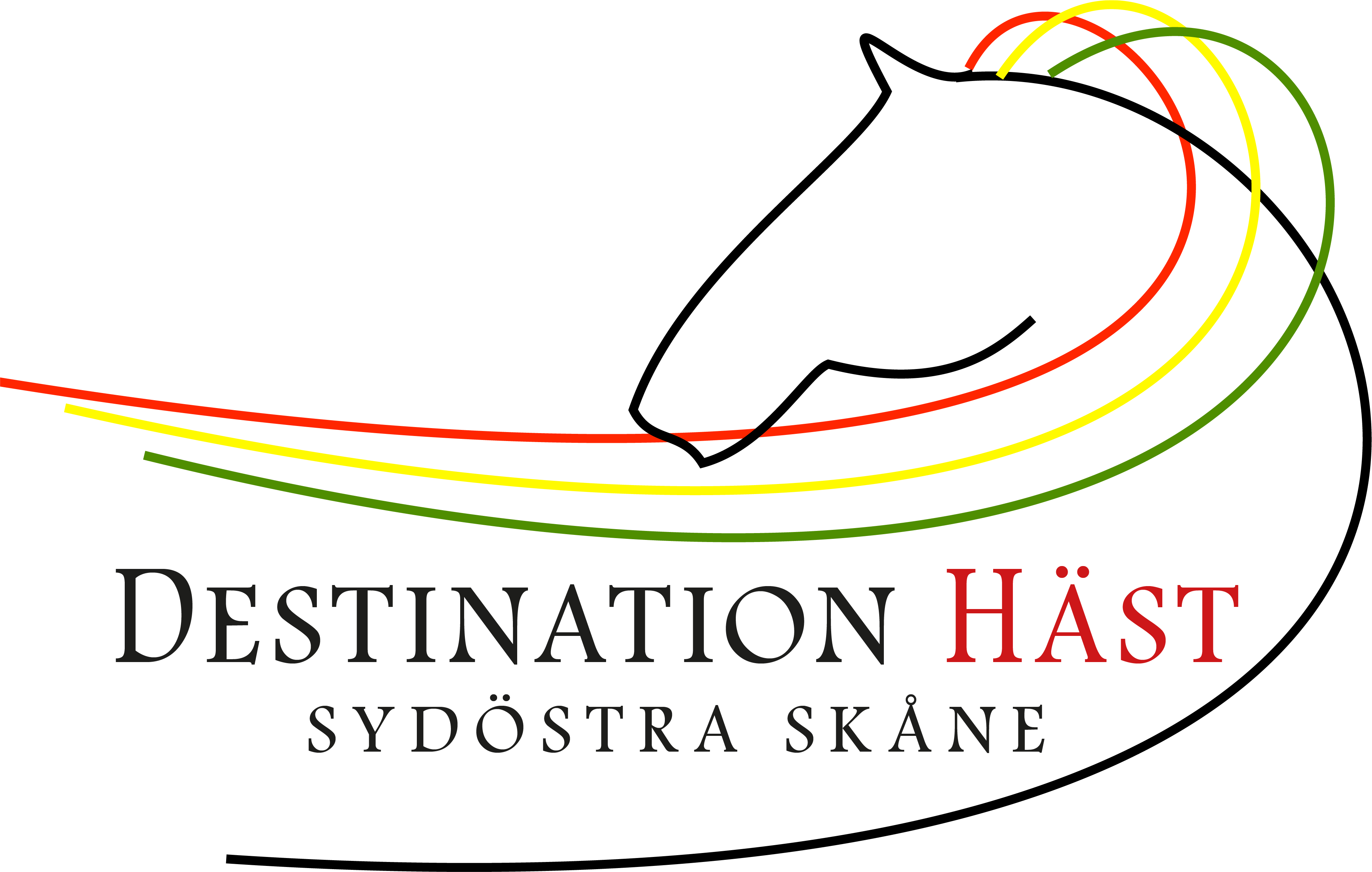 Logotyp för Destination Häst Sydöstra Skåne som föreställer en häst