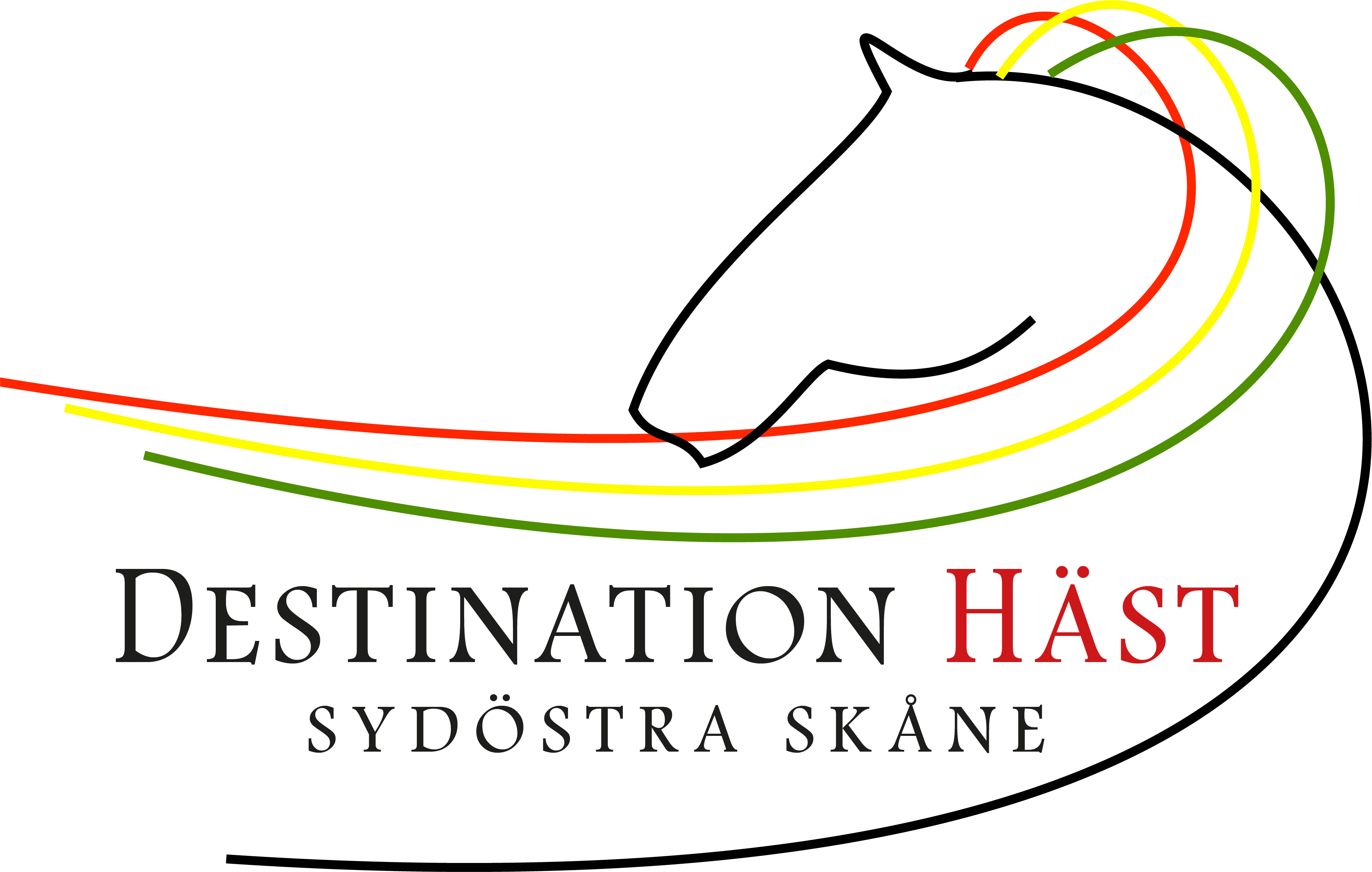 Logotyp för Destination Häst Sydöstra Skåne som föreställer en häst